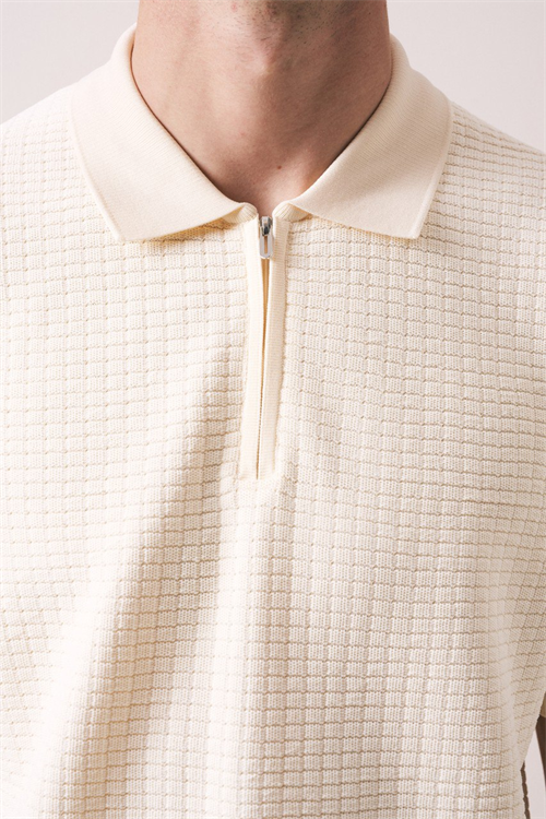 Wholesale Mens Cream Knit Polo Shirt