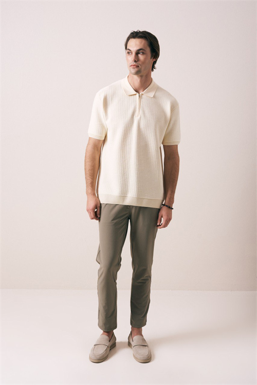 Wholesale Mens Cream Knit Polo Shirt