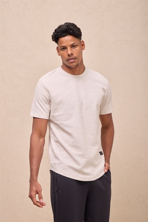 Wholesale Mens Cream Regular Fit Double-Knit Crew-Neck T-Shirt