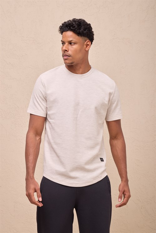 Wholesale Mens Cream Regular Fit Double-Knit Crew-Neck T-Shirt