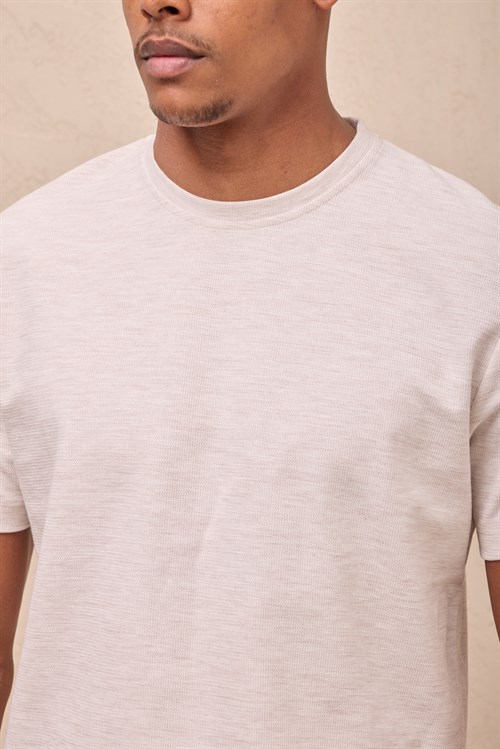 Wholesale Mens Cream Regular Fit Double-Knit Crew-Neck T-Shirt