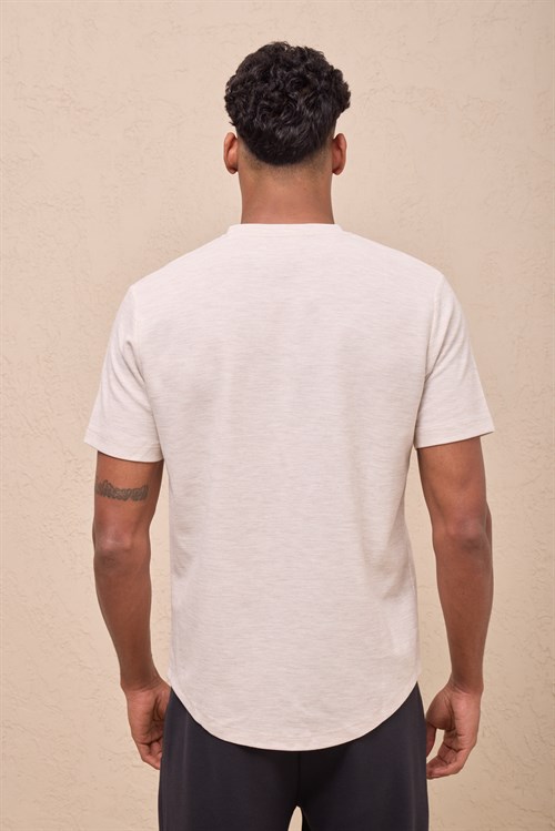 Wholesale Mens Cream Regular Fit Double-Knit Crew-Neck T-Shirt