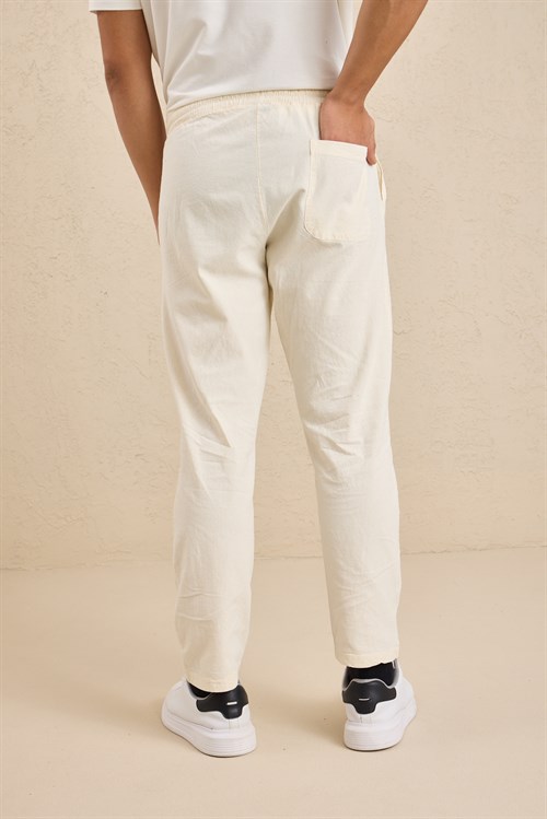 Wholesale Mens Cream Relaxed Fit Meridian Fabric Sweatpants