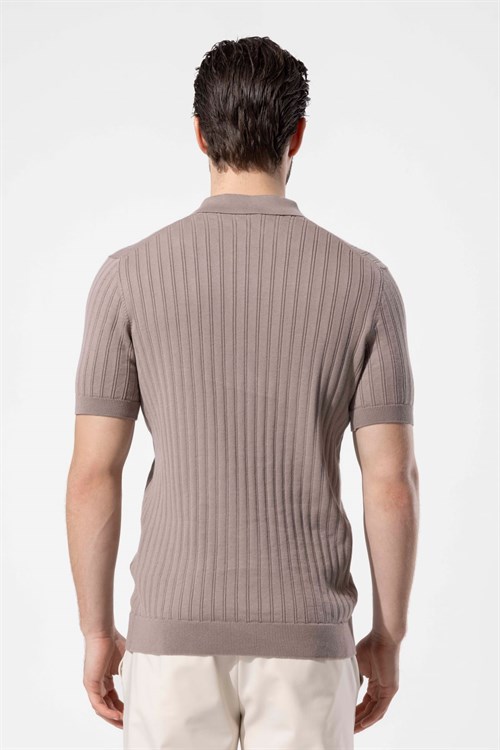 Wholesale Mens Dark Beige Knit Polo T-Shirt