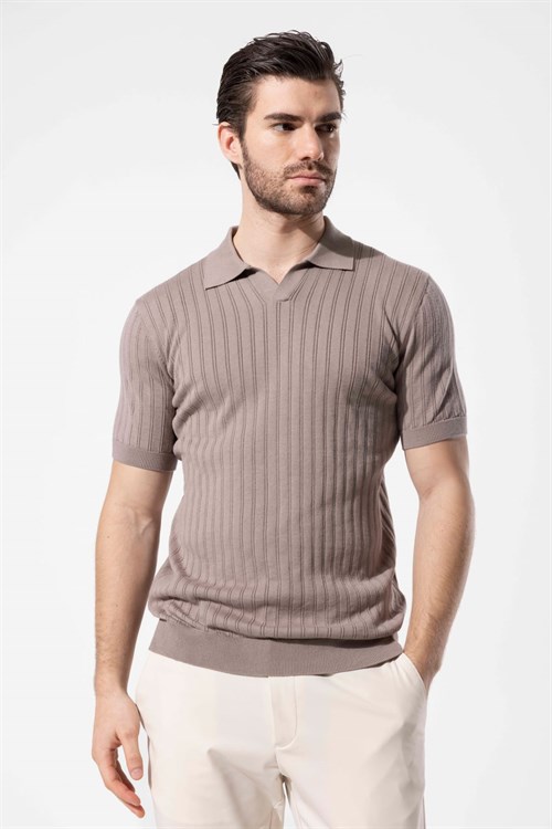 Wholesale Mens Dark Beige Knit Polo T-Shirt