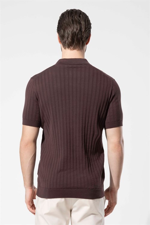 Wholesale Mens Dark Brown Knit Polo T-Shirt