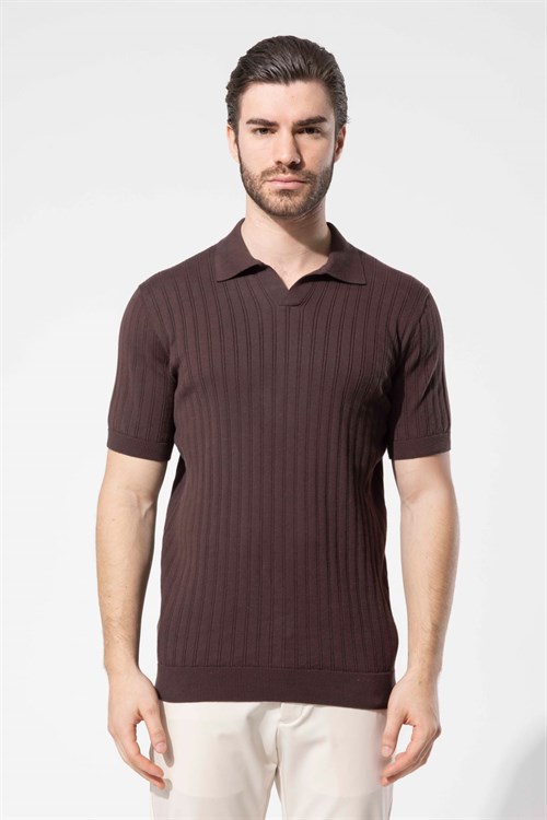 Wholesale Mens Dark Brown Knit Polo T-Shirt