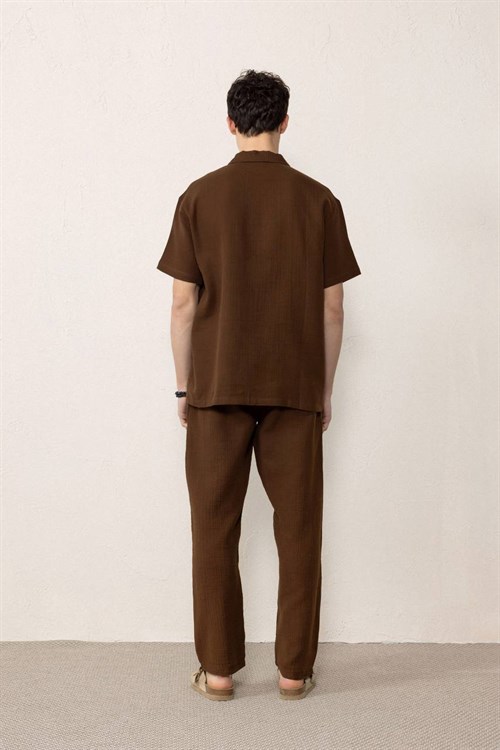 Wholesale Mens Dark Brown Muslin Resort Collar Shirt