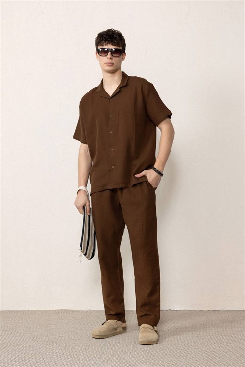 Wholesale Mens Dark Brown Muslin Resort Collar Shirt