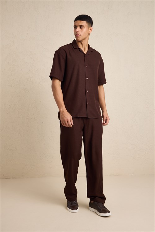 Wholesale Mens Dark Brown Oversized Shirt and Pants Set