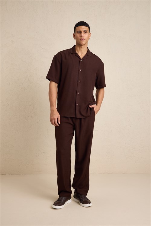 Wholesale Mens Dark Brown Oversized Shirt and Pants Set