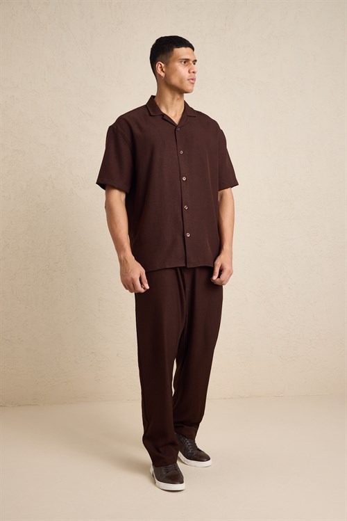 Wholesale Mens Dark Brown Oversized Shirt and Pants Set