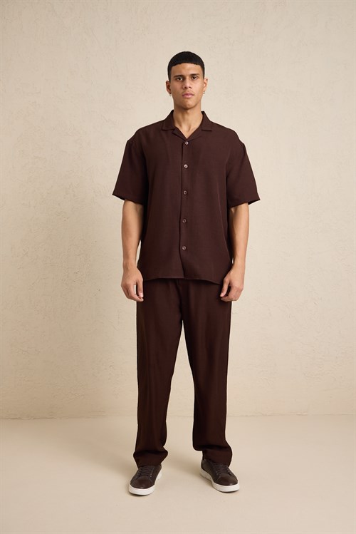 Wholesale Mens Dark Brown Oversized Shirt and Pants Set