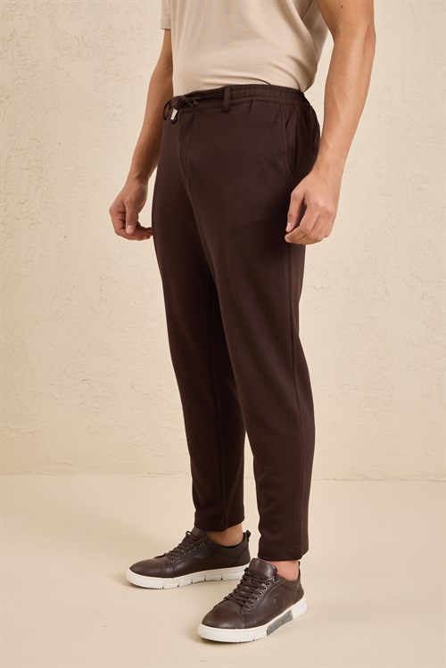 Wholesale Mens Dark Brown Regular Fit Pique Fabric Trousers