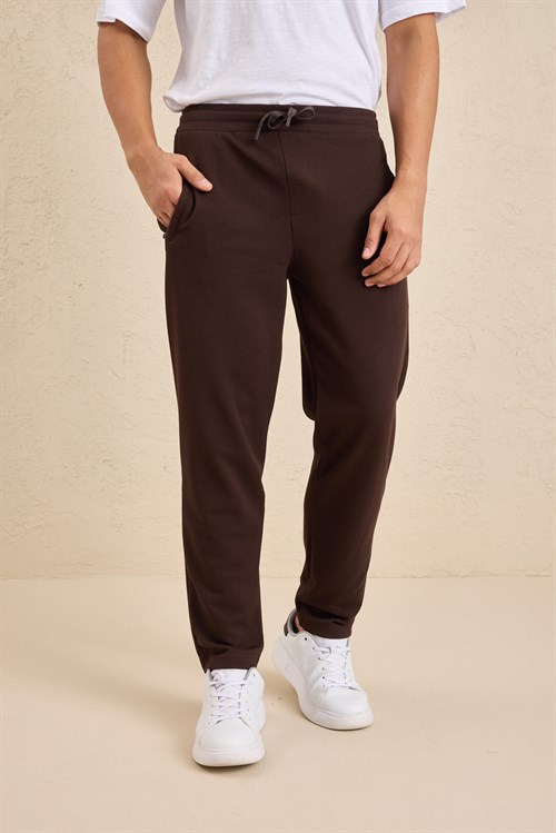 Wholesale Mens Dark Brown Regular Fit Pique Fabric Sweatpants
