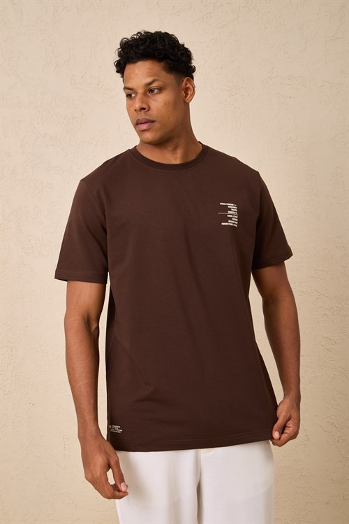 Wholesale Mens Dark Brown Regular Fit Printed French Terry T-Shirt