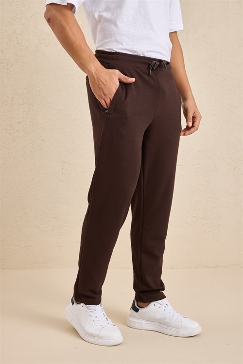 Wholesale Mens Dark Brown Regular Fit Pique Fabric Sweatpants
