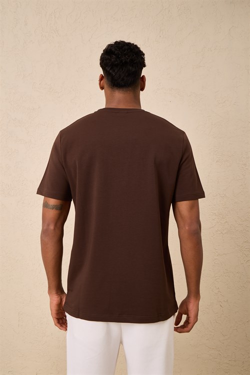 Wholesale Mens Dark Brown Regular Fit Printed French Terry T-Shirt