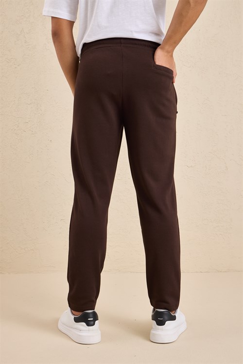 Wholesale Mens Dark Brown Regular Fit Pique Fabric Sweatpants