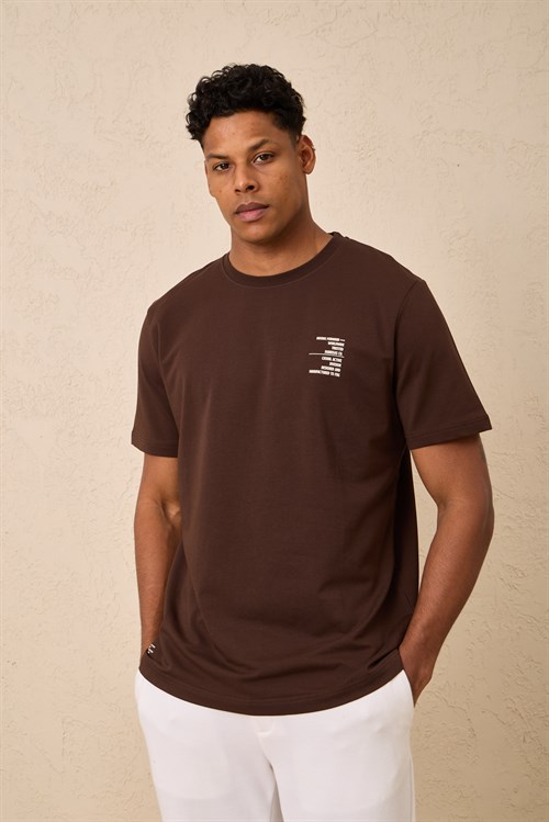 Wholesale Mens Dark Brown Regular Fit Printed French Terry T-Shirt