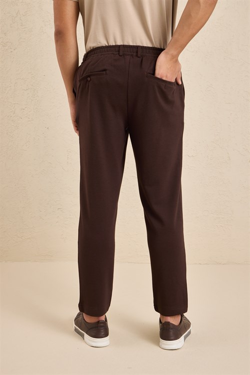 Wholesale Mens Dark Brown Regular Fit Pique Fabric Trousers