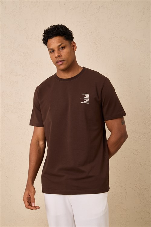 Wholesale Mens Dark Brown Regular Fit Printed French Terry T-Shirt