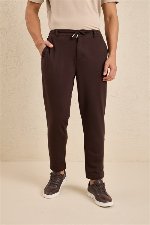 Wholesale Mens Dark Brown Regular Fit Pique Fabric Trousers