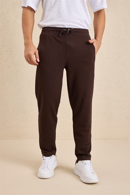 Wholesale Mens Dark Brown Regular Fit Pique Fabric Sweatpants