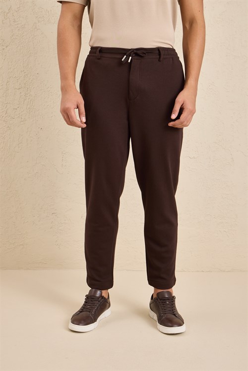 Wholesale Mens Dark Brown Regular Fit Pique Fabric Trousers