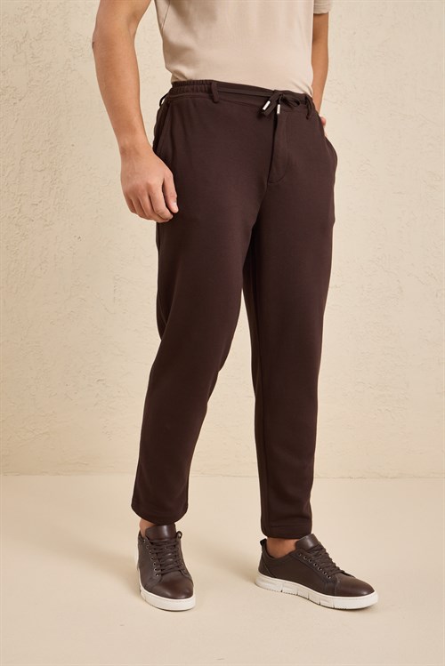 Wholesale Mens Dark Brown Regular Fit Pique Fabric Trousers
