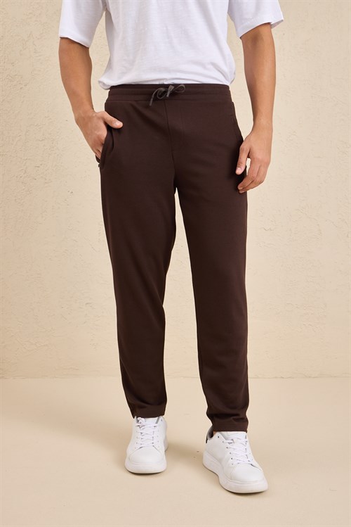 Wholesale Mens Dark Brown Regular Fit Pique Fabric Sweatpants