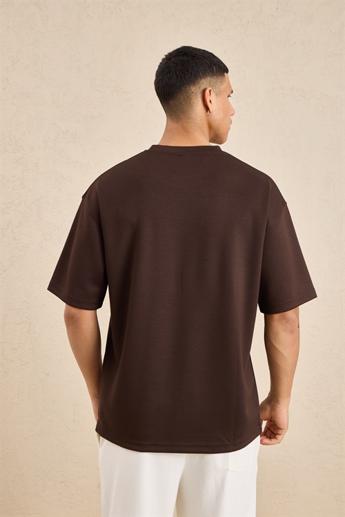 Wholesale Mens Dark Brown Relax Fit Interlock Crew-Neck T-Shirt