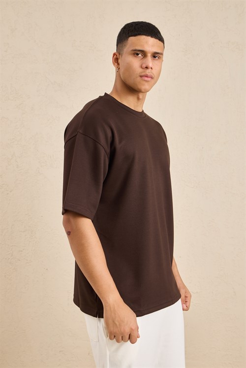 Wholesale Mens Dark Brown Relax Fit Interlock Crew-Neck T-Shirt