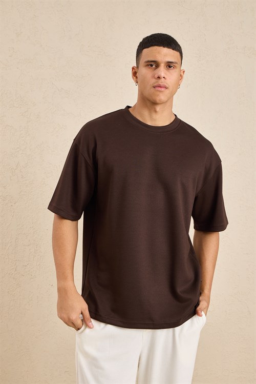 Wholesale Mens Dark Brown Relax Fit Interlock Crew-Neck T-Shirt