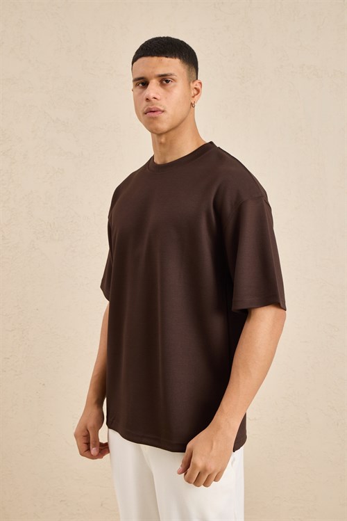 Wholesale Mens Dark Brown Relax Fit Interlock Crew-Neck T-Shirt