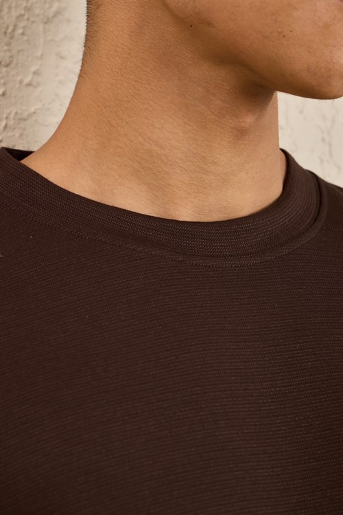 Wholesale Mens Dark Brown Relax Fit Interlock Crew-Neck T-Shirt