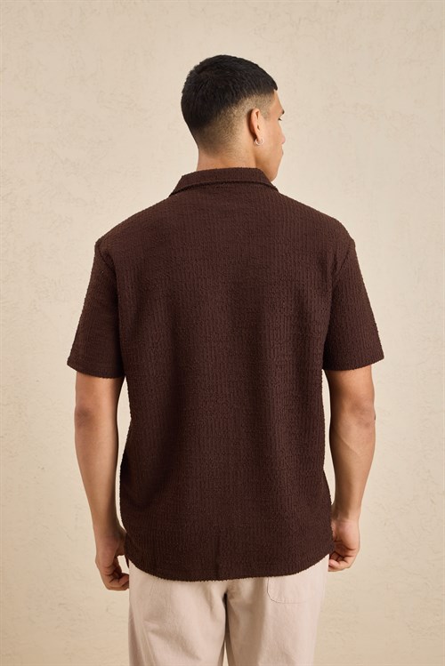 Wholesale Mens Dark Brown Resort Collar Slub Knit Shirt