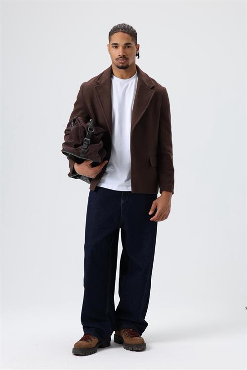 Wholesale Mens Dark Brown Short Coat with Flap Pockets