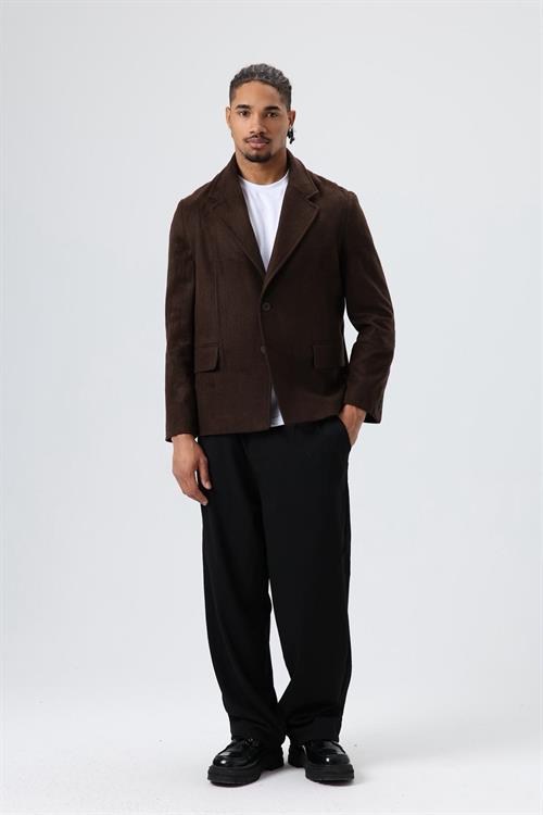 Wholesale Mens Dark Brown Short Coat with Flap Pockets