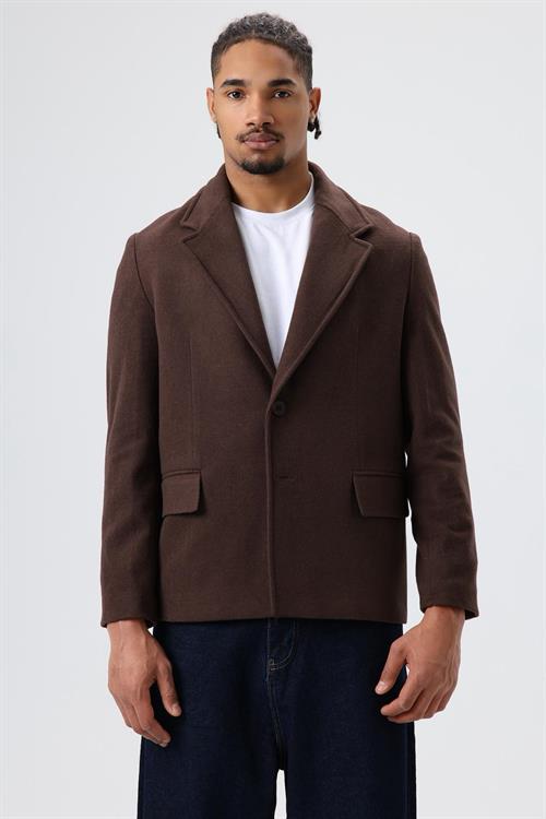 Wholesale Mens Dark Brown Short Coat with Flap Pockets