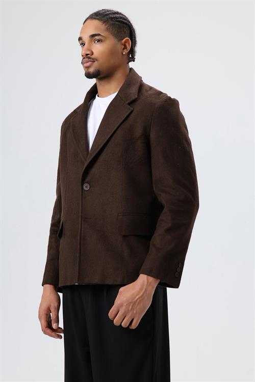 Wholesale Mens Dark Brown Short Coat with Flap Pockets
