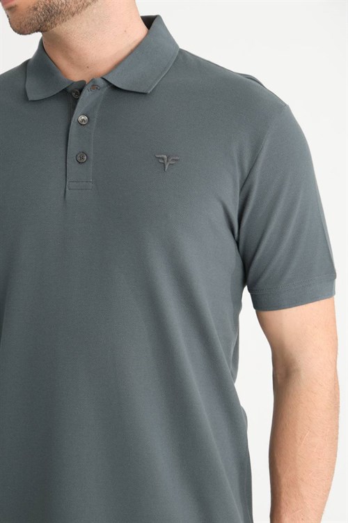 Wholesale Mens Dark Gray Pique Fabric Polo Shirt