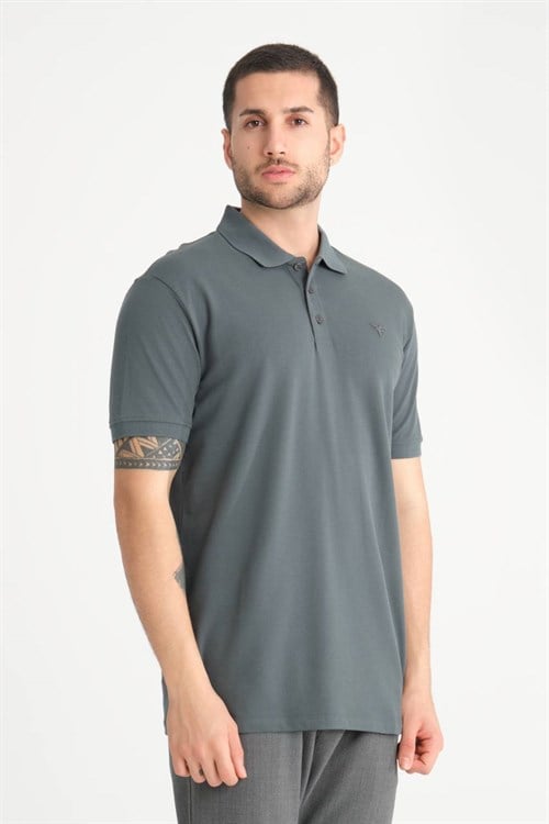 Wholesale Mens Dark Gray Pique Fabric Polo Shirt