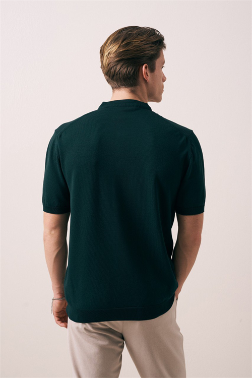 Wholesale Mens Dark Green Knit Crew-Neck T-Shirt