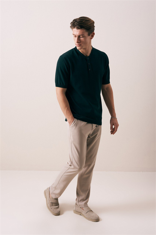 Wholesale Mens Dark Green Knit Crew-Neck T-Shirt