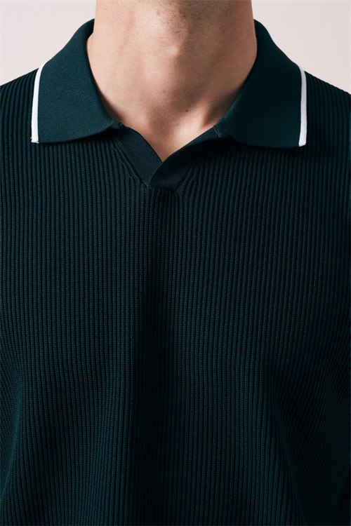 Wholesale Mens Dark Green Knit Polo Shirt