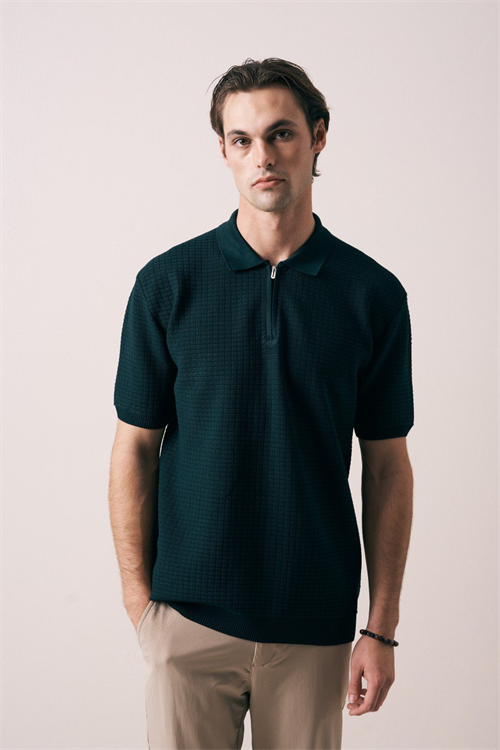 Wholesale Mens Dark Green Knit Polo Shirt