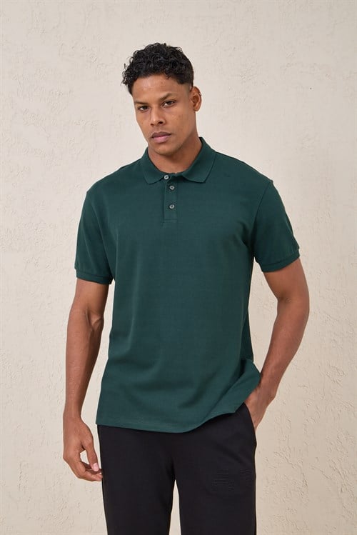 Wholesale Mens Dark Green Pique Fabric Polo Shirt