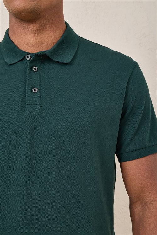 Wholesale Mens Dark Green Pique Fabric Polo Shirt