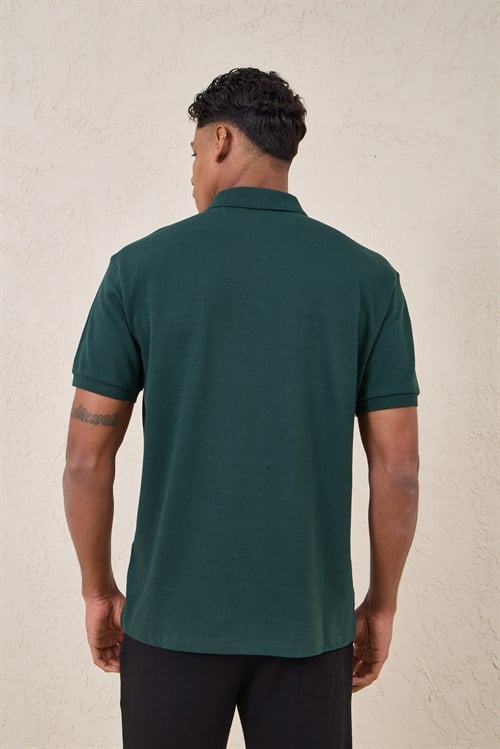 Wholesale Mens Dark Green Pique Fabric Polo Shirt